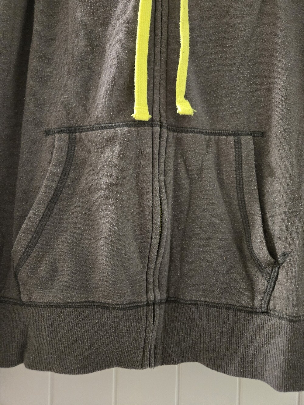 PINK Victoria's Secret Gray Hoodie with Neon Yellow Drawstrings - Picture 3 of 4